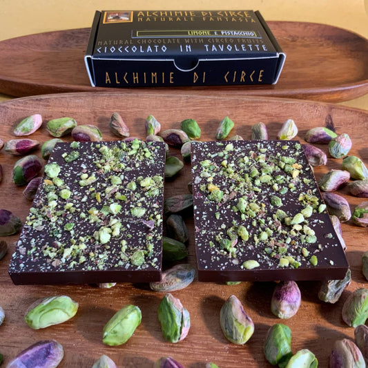 barretta di cioccolato fondente limone e pistacchio